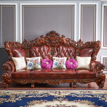 Полностью вырезанный из цельного дерева слон большая квартира Вилла гостиная американская мебель европейский стиль диван из натуральной кожи комплект