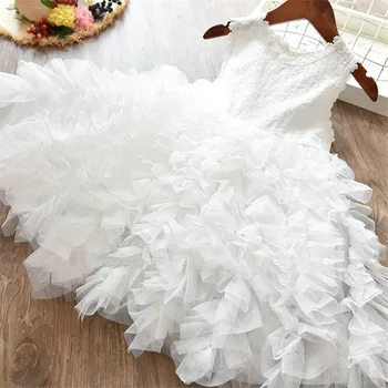 Размер платья 3-8 лет, платье для девочек, Свадебное причастие, Детская церемония, платье принцессы, Розовое Белое кружевное бальное платье, детское платье для подростков