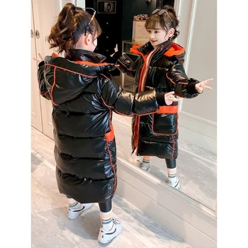 Популярное Зимнее Корейское хлопчатобумажное пальто средней длины для девочек, повседневная Морозостойкая верхняя одежда, куртка с капюшоном, парки, Верхняя одежда для детей 13 лет