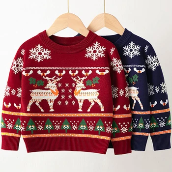 Новый модный осенне-зимний детский пуловер, свитер, Милый рождественский олень, снежинка для девочек, повседневный трикотаж снизу
