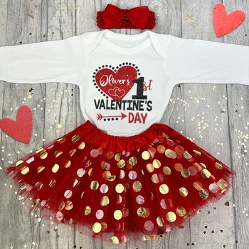 Персонализированные платья для маленьких девочек на Первый День Святого Валентина, юбки-пачки с принтом и блестками, одежда, платье принцессы для младенцев, подарки на День Святого Валентина