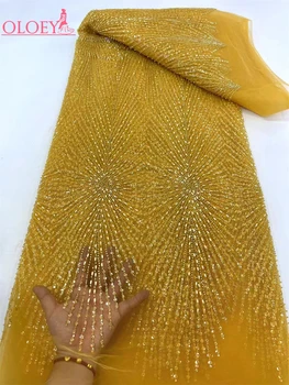 Новая модная французская вышивка, тяжелая кружевная ткань ручной работы из бисера с блестками, Африканская Нигерийская ткань для свадебного платья