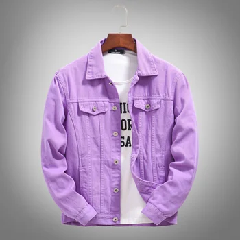 Модная брендовая Мужская джинсовая куртка Весенне-Осеннего сезона, Внешняя торговля, Большой размер, Корейская версия, Фиолетовый Стиль Ins, Красивый