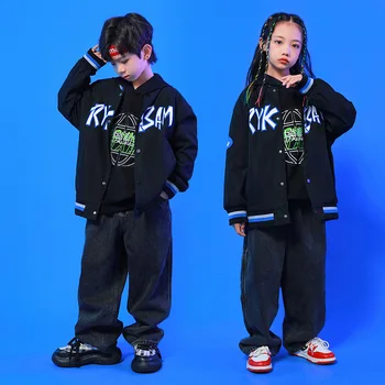 Уличная одежда для мальчиков и девочек, бейсбольная куртка в стиле хип-хоп, Комплекты джинсовых брюк, Детские Свободные Повседневные пальто, Брюки, Спортивные костюмы
