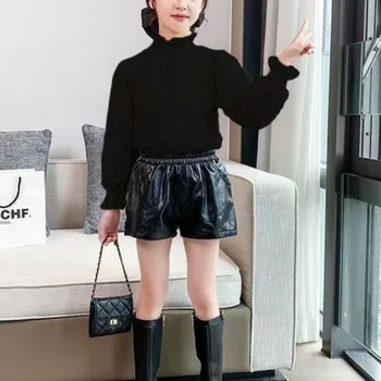 Женская осеннезимняя новая мода Элегантный пуловер с высоким воротом, однотонная нижняя рубашка с длинными рукавами, Детская одежда, топы