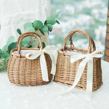 Новая переносная сумка из ротанга, тканая сумка ручной работы, Богемная наклонная бамбуковая сумка, сумка для фотосессии на пляже для женщин