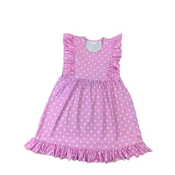 Оптовая продажа летней одежды для девочек, бутик одежды для малышей, платье в горошек, детские платья для девочек